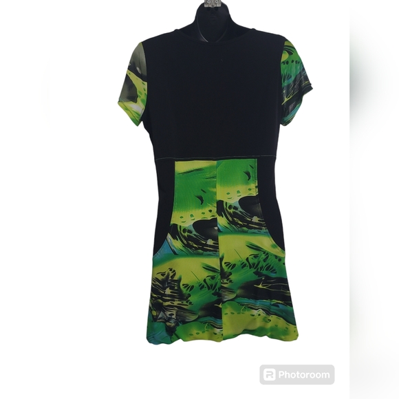 2 FOR💲1️⃣ ARDOISE Vibrantly Coloured Abstract Short-slv Tunic Top Sheer Overlay - Picture 8 of 14